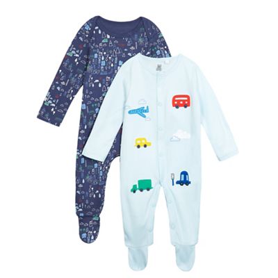 bluezoo Pack of two baby boys' blue printed sleepsuits